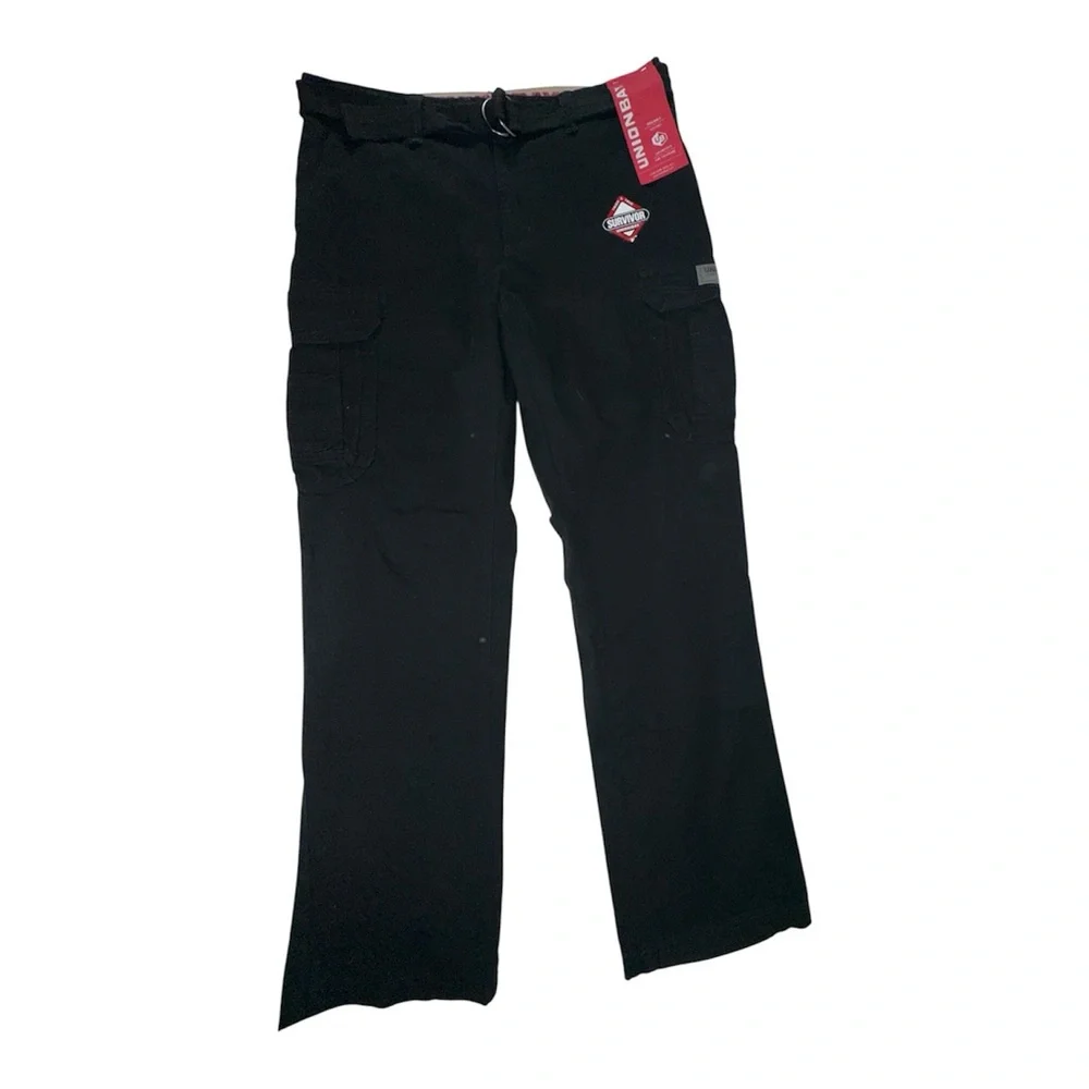Unionbay Survivor Cargo Pants Mens 36x34 Black Utility Work Pants Belted NWT